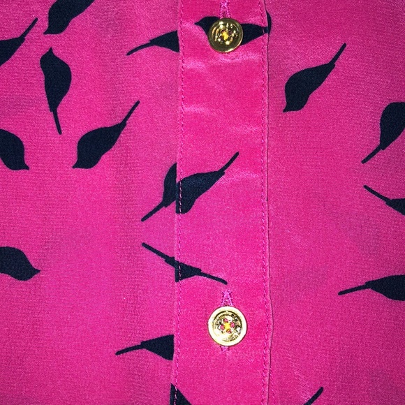 C. WONDER Pink & Black Bird Pattern Silk Blouse S - Picture 4 of 8